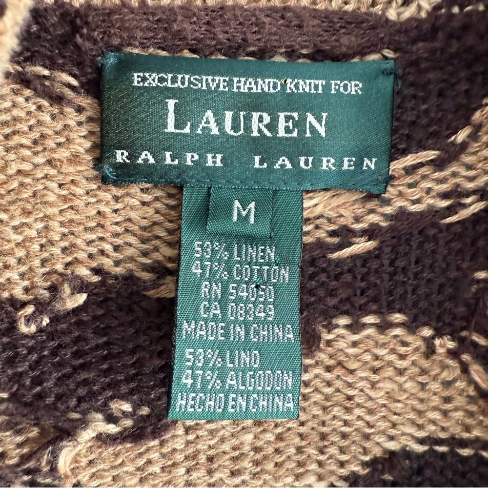 Lauren Ralph Lauren Zebra Print Linen Cotton Belt Cardigan Hand Knit Coatigan M - Picture 9 of 16